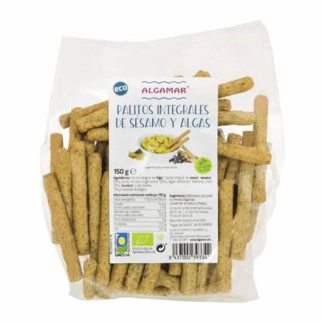 Sticks din grau integral cu susan si alge marine, eco-bio, 100g - Algamar