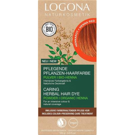 Vopsea de par pe baza de plante, rosu Henna, eco-bio, 100g - Logona