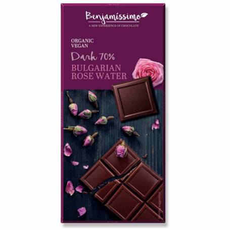 Ciocolata cu apa de trandafir, eco-bio, 70g - Benjamissimo