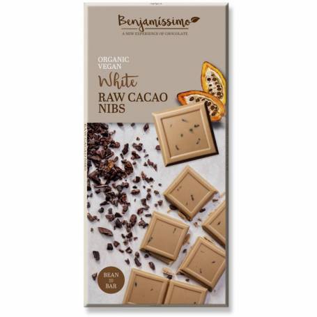 Ciocolata alba cu cacao nibs, eco-bio, 70g - Benjamissimo