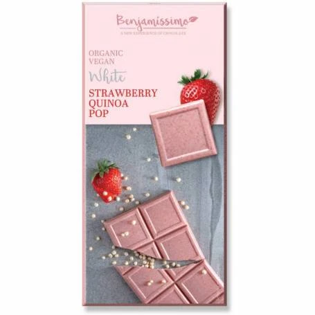 Ciocolata alba cu capsuni si quinoa, eco-bio, 70g - Benjamissimo