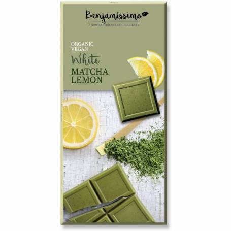 Ciocolata alba cu matcha si lamaie, eco-bio, 70g - Benjamissimo