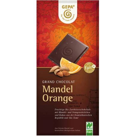 Ciocolata amaruie cu migdale si portocale, eco-bio, 100 g, Fairtrade - Gepa
