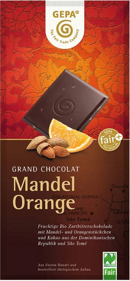 Ciocolata amaruie cu migdale si portocale, eco-bio, 100 g, Fairtrade - Gepa