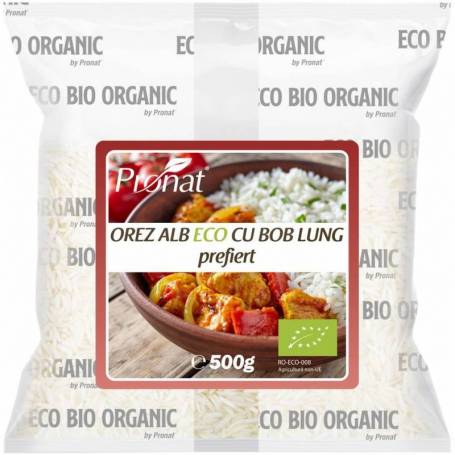 Orez alb cu bob lung, prefiert, eco-bio, 500g - Pronat