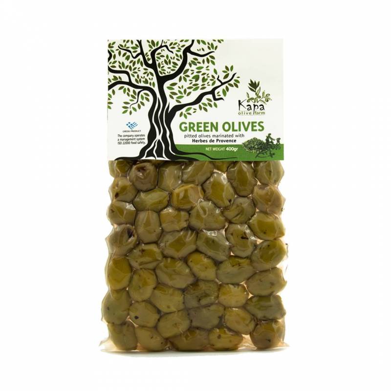 Masline verzi fara samburi cu ierburi de Provence 400g - Kapa Olive