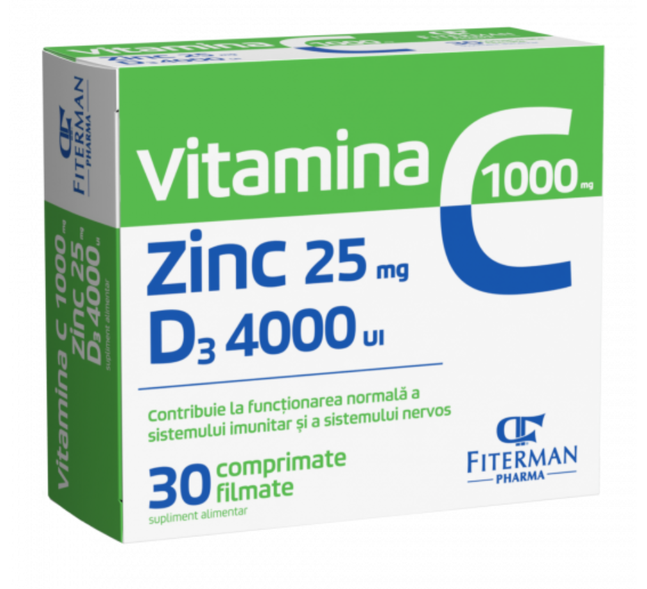 Vitamina c 1000mg, zinc 25mg si d3 4000ui, 30cpr - fiterman