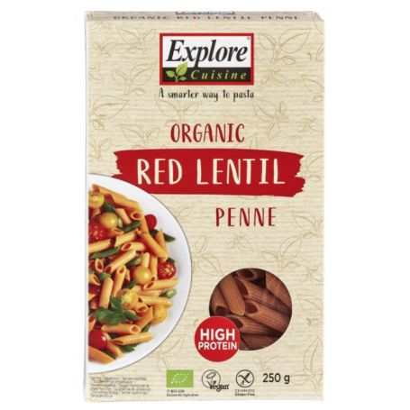 Penne din linte rosie, fara gluten, eco-bio, 250g - Explore Cuisine