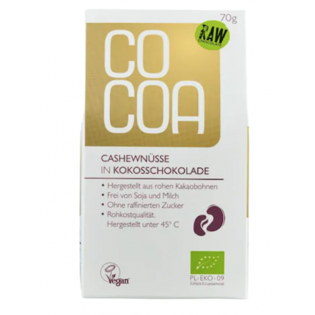 Nuci caju in ciocolata cu lapte de cocos, eco-bio, 70g - Cocoa
