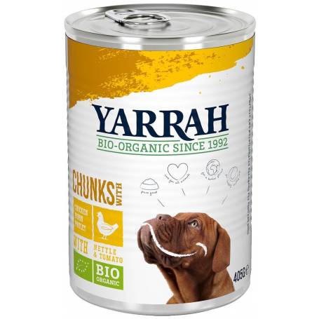 Hrana umeda pentru caini, bucati de pui in sos, eco-bio, 405g - Yarrah