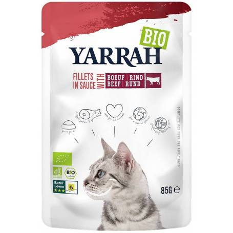 Hrana umeda pentru pisici, file cu ficat de vita in so, eco-bio, 85g - Yarrah