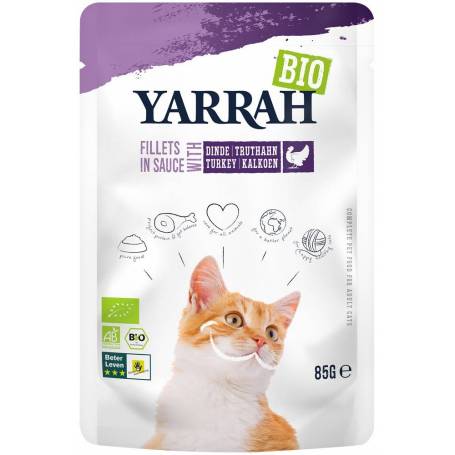 Hrana umeda pentru pisici, file cu carne de curcan in sos, eco-bio, 85g - Yarrah