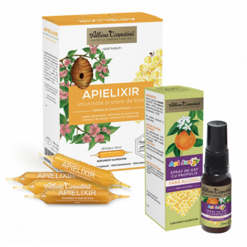 Pachet Apielixir imunitate si stare de bine, 20fiole x 10ml si Spray
