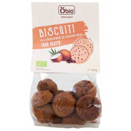 Biscuiti cu ciocolata si cocos, fara gluten, eco-bio, 100g - Obio