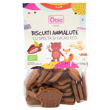 Biscuiti animalute cu spelta si cacao, eco-bio, 100g - Obio