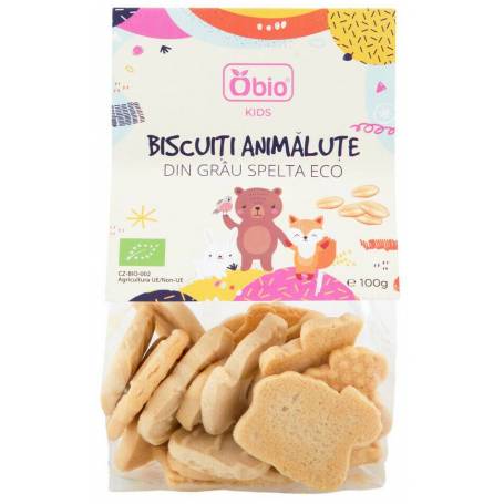 Biscuiti animalute din grau spelta, eco-bio, 100g - Obio