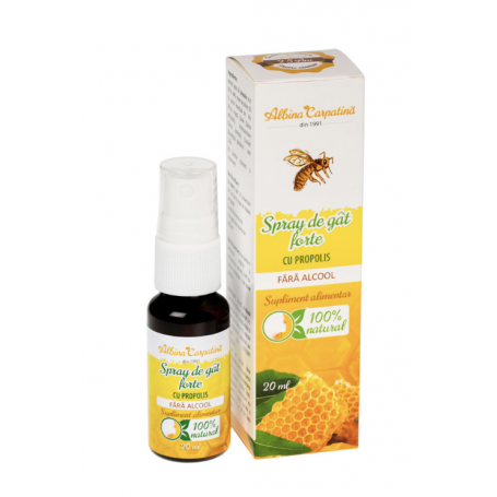 Spray de gat forte cu propolis fara alcool Albina Carpatina, 20ml - Apicola Pastoral