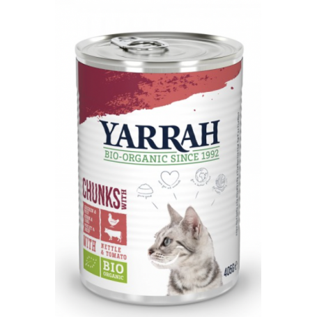 Bucati de hrama cu carne de pui si vita pentru pisici, 405g - Yarrah