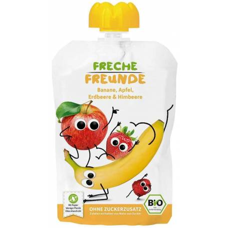 Piure de banane, mere, capsuni si zmeura eco-bio 100g Erdbar