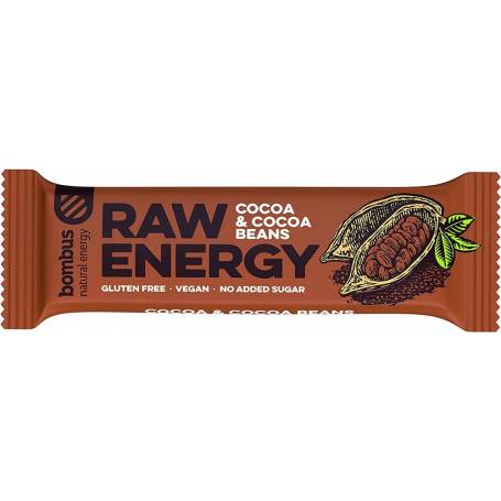 Baton energizant raw energy cu cacao si boabe de cacao, 50 g Bombus