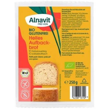 Paine alba fara gluten, precoapta, eco-bio, 250g - Alnavit