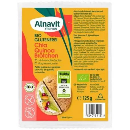 Chifle cu chia si quinoa fara gluten, precoapte, eco-bio, 125g - Alnavit