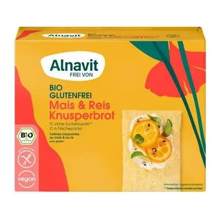 Crispbread (painici) din porumb si orez, fara gluten, eco-bio, 150g - Alnavit