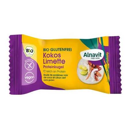 Biluta proteica cu lime si cocos, fara gluten, eco-bio, 24g - Alnavit