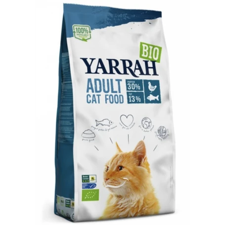 Hrana uscata bio cu pui si peste pentru pisici, 800g - Yarrah
