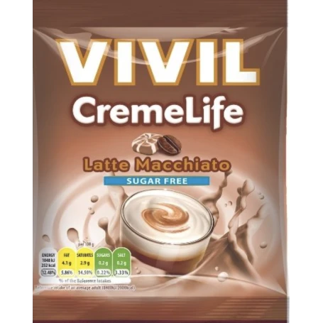 Bomboane cu aroma de Latte Macchiato fara zaharuri Creme Life Classic, 60g - Vivil