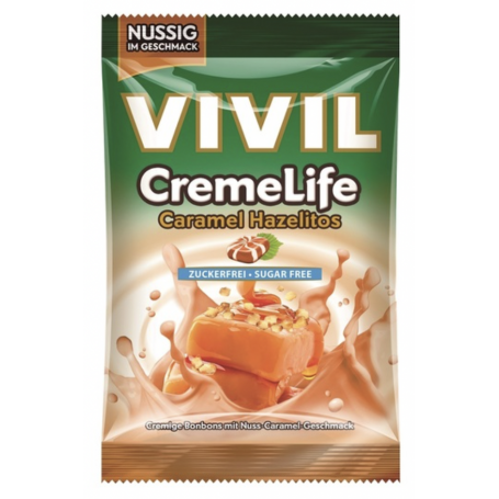 Bomboane fara zahar cu aroma de alune si caramel Creme Life, 110g - Vivil