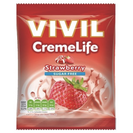 Bomboane cu aroma de capsuni, fara zaharuri, Creme Life Classic, 60g - Vivil