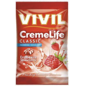 Bomboane fara zahar cu capsuni CremeLife Classic, 110g - Vivil