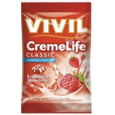 Bomboane fara zahar cu capsuni CremeLife Classic, 110g - Vivil