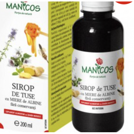 Sirop de tuse cu miere, isop si ghimbir 200ml - Manicos