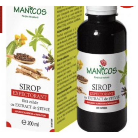 Sirop expectorant fara zahar cu lemn-dulce, cuisoare si extract de stevie 200ml - Manicos