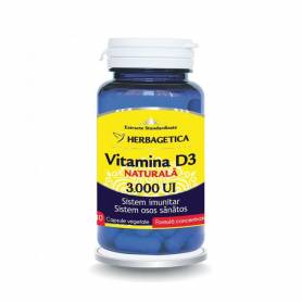 Vitamina D3 naturala 3000 ui, 30, 60 si 120 capsule vegetale, HERBAGETICA