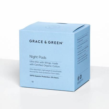 Absorbante din bumbac organic 100% Noapte, 10 buc - Grace and Green