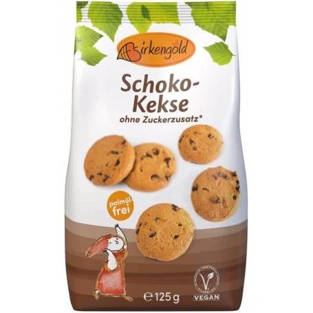 Biscuiti din ovaz cu ciocolata, indulciti cu xylitol 125g - Birkengold
