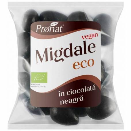 Migdale prajite, sarate si glazurate in ciocolata neagra Eco-Bio 50g - Pronat