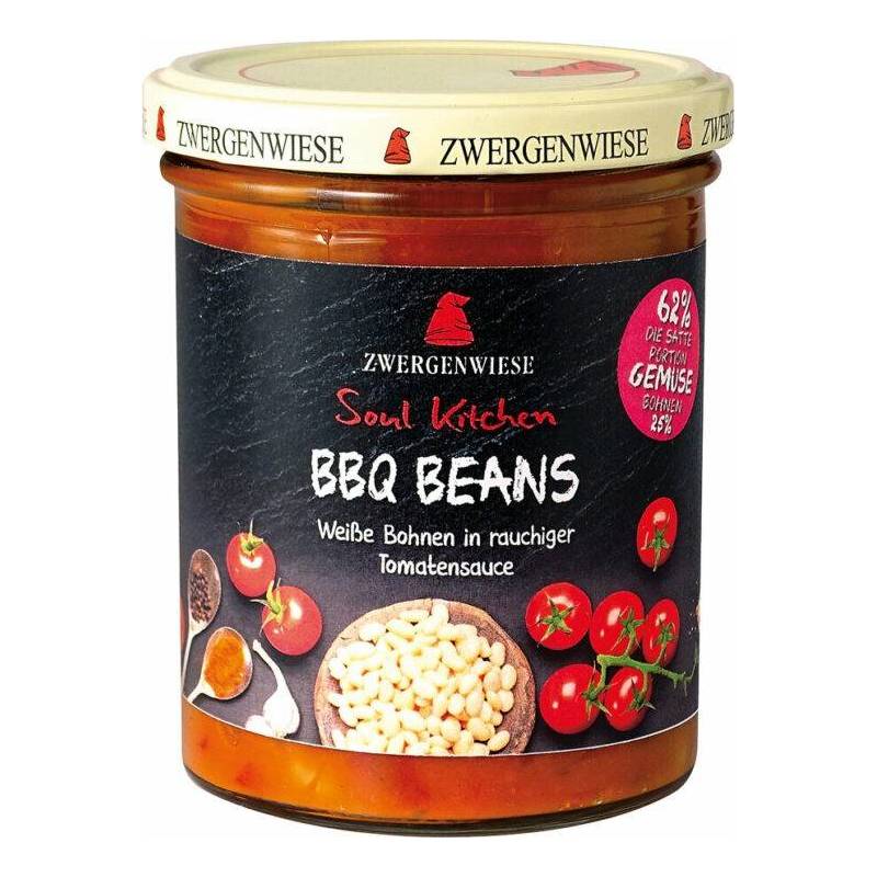 Fasole alba in sos de rosii BBQ, eco-bio, 370 g, Zwergenwiese
