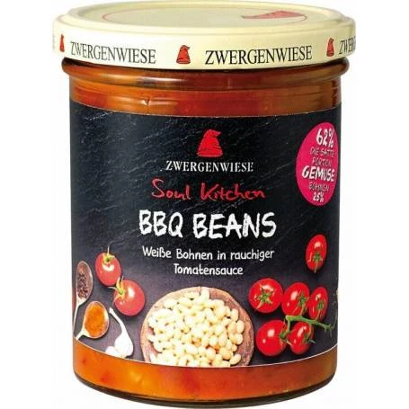 Fasole alba in sos de rosii BBQ, eco-bio, 370 g, Zwergenwiese