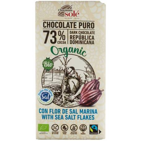 Ciocolata neagra fairtrade 73% cacao cu Fleur de Sel Eco-Bio 100g - Sole