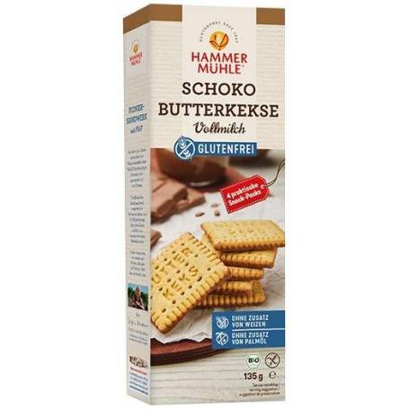 Biscuiti cu unt si ciocolata cu lapte, fara gluten, Eco-Bio 135g - Hammer Muhle