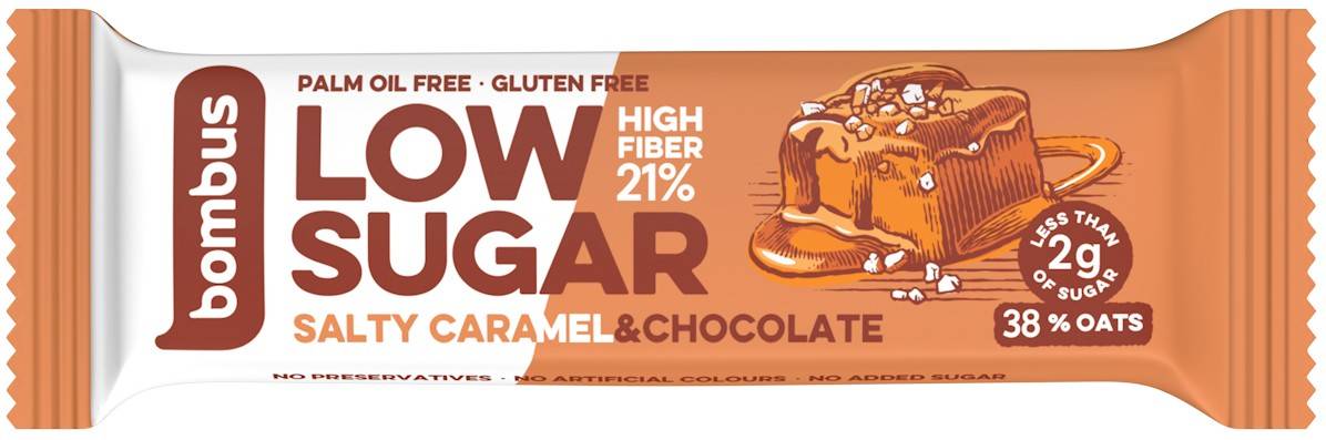Baton proteic Low Sugar cu caramel sarat si ciocolata, 40 g Bombus
