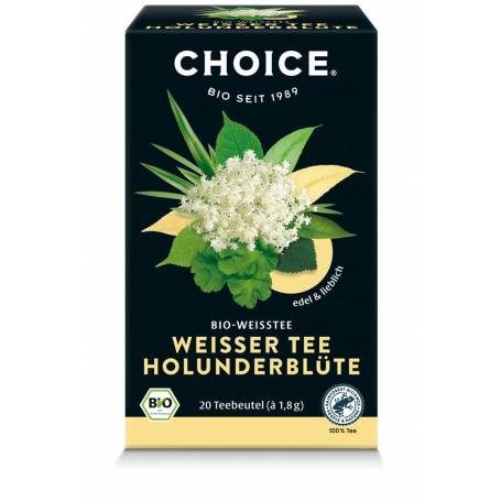 Ceai alb cu flori de soc, eco-bio, 20 buc, 36 g, Choice