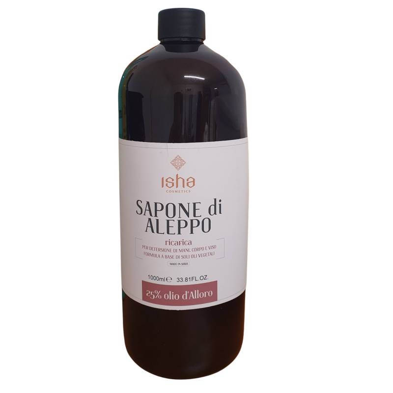 Sapun de alep lichid cu 25% ulei de dafin, 1000 ml, Isha