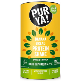 Pulbere pentru shake proteic cu banane si scortisoara, 47% proteina, eco-bio, 480 g, Pur Ya