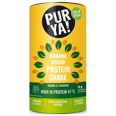 Pulbere pentru shake proteic cu banane si scortisoara, 47% proteina, eco-bio, 480 g, Pur Ya