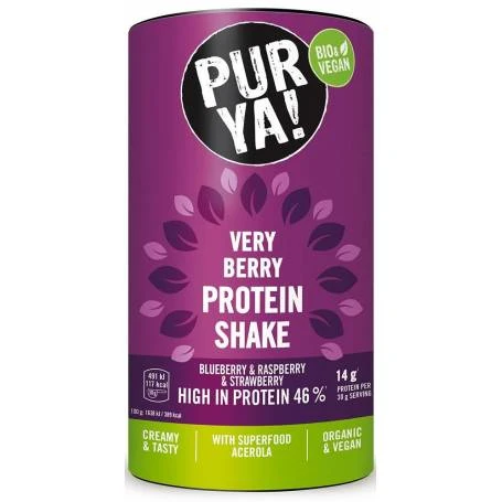 Pulbere pentru shake proteic cu fructe rosii, 46% proteina, eco-bio, 480 g, Pur Ya